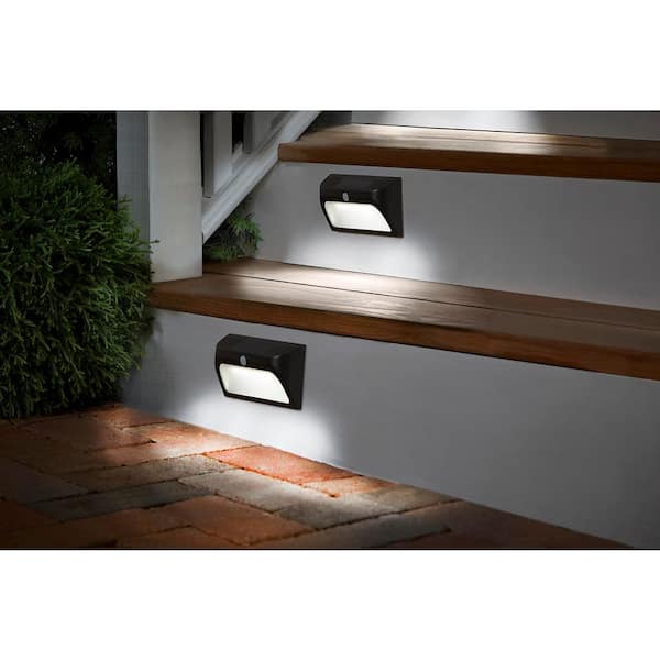 Hampton Bay Solar Black Motion Sensing LED Stair Light (2-Pack)