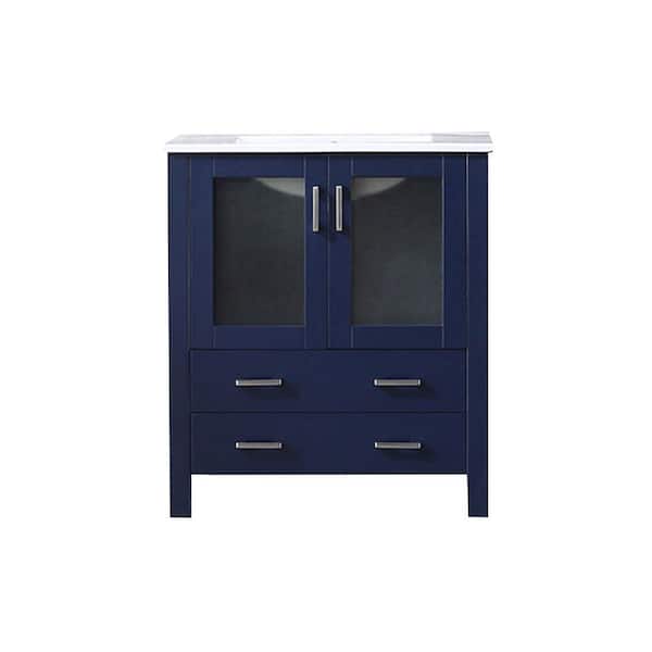 Volez 30 in W x 18 in D Navy Blue Bath Vanity and Integrated Ceramic Top