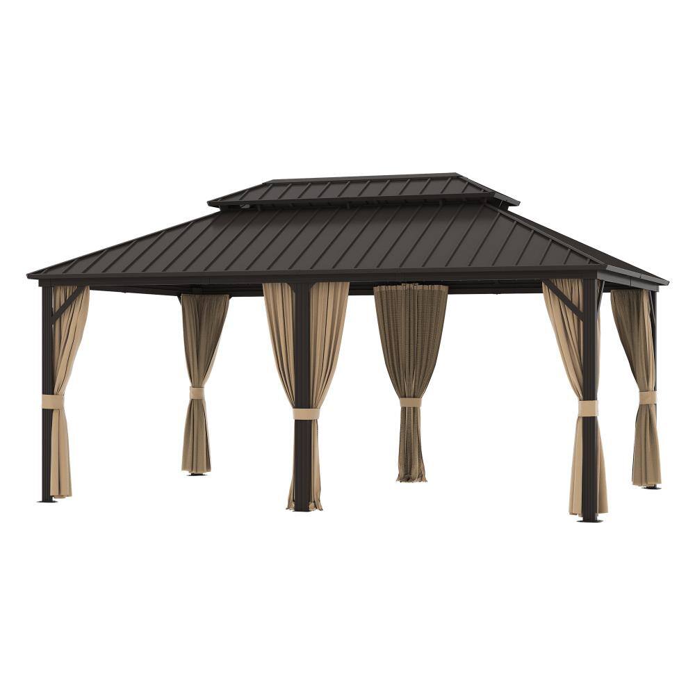 12 ft. x 18 ft. Double Top Steel Hardtop Gazebo, Outdoor Patio Aluminum Frame Pavilion with Curtains and Netting price history on PriceWatchPro