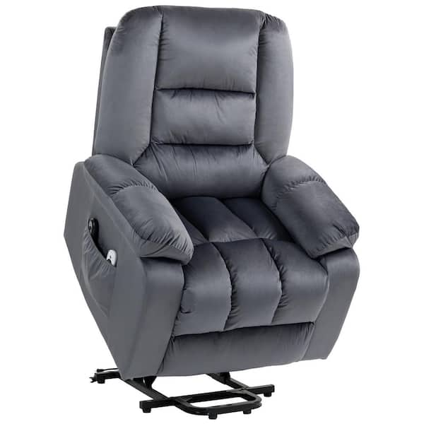 HOMCOM Gray Electric Power Lift Fabric Overstuffed Recliner Chair with Remote Control and Massage for the Elderly