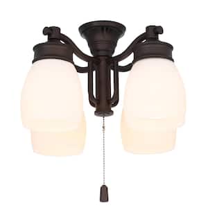 4-Light Maiden Bronze Ceiling Fan Fixture with Cased White Glass