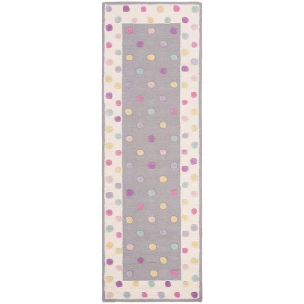 Kids 3 ft. x 10 ft. Gray/Multi Border Polka-Dot Runner Rug