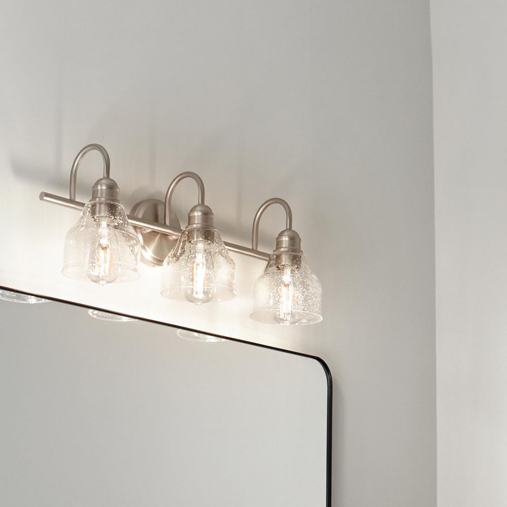 Avery 24 in. 3-Light Brushed Nickel Vintage Bathroom Vanity Light with Clear Seeded Glass price history on PriceWatchPro