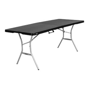 6 ft. Black Resin Fold-in-Half Folding Table