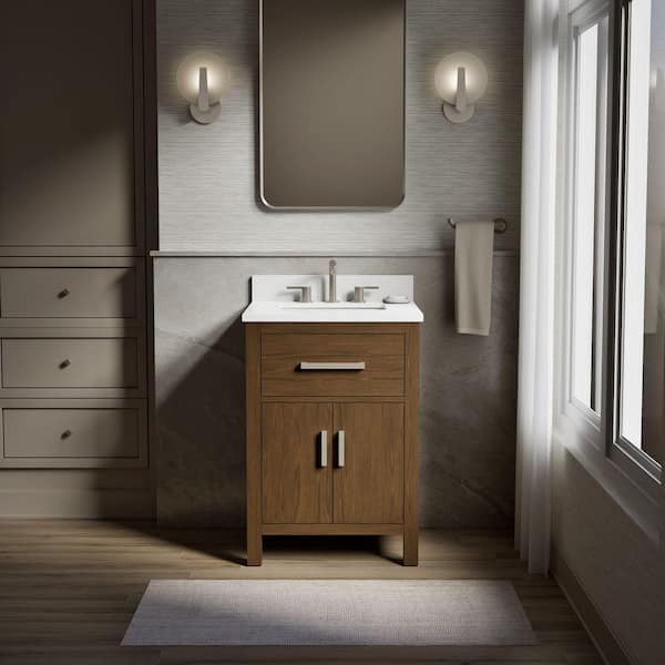 Kresla 25 in. Freestanding Draper Oak Bath Vanity with White Quartz Top