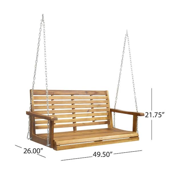 Teak Brown Wood Porch Swing, Wooden Porch Bench Swing