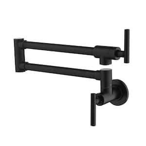 Commercial Wall Mounted Pot Filler Double-Handle Kitchen Faucet Folding Brass Swing Arm Modern Taps in Matte Black