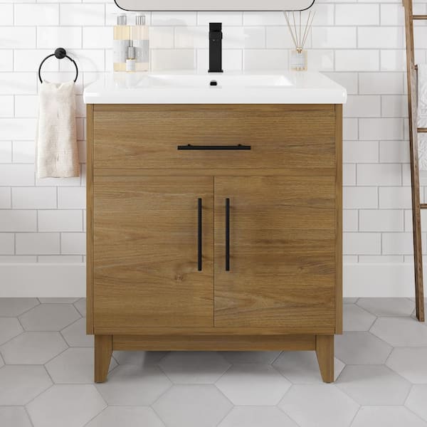 Graham 30 in. Single Sink Oak Bath Vanity with White Porcelain Top (Assembled)