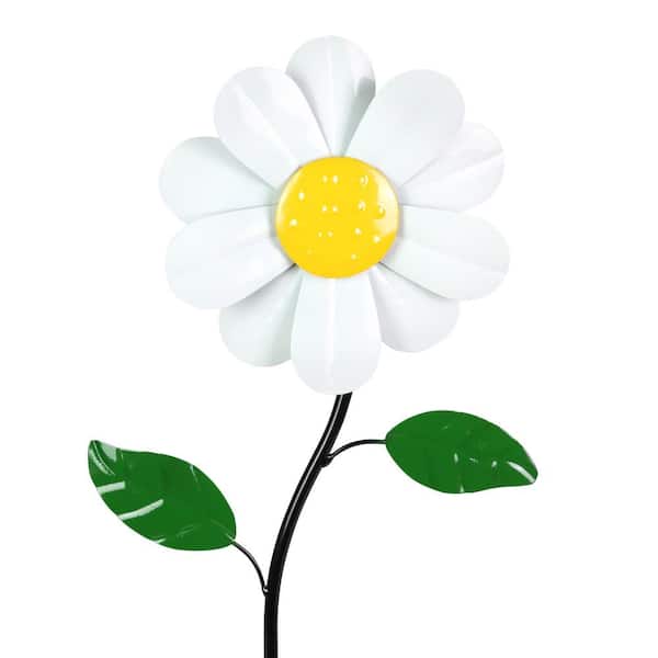 Exhart 9 in. W Kinetic Daisy 2.17 ft. White Metal Garden Stake