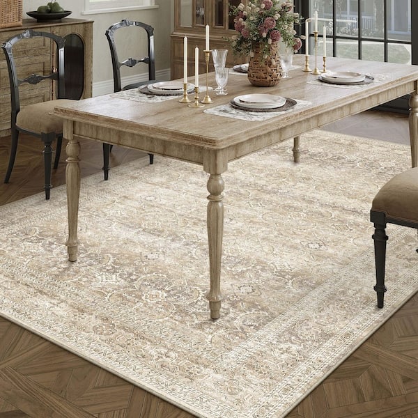 Holly Beige 5 ft. x 7 ft.  Distressed Vintage Floral Area Rug