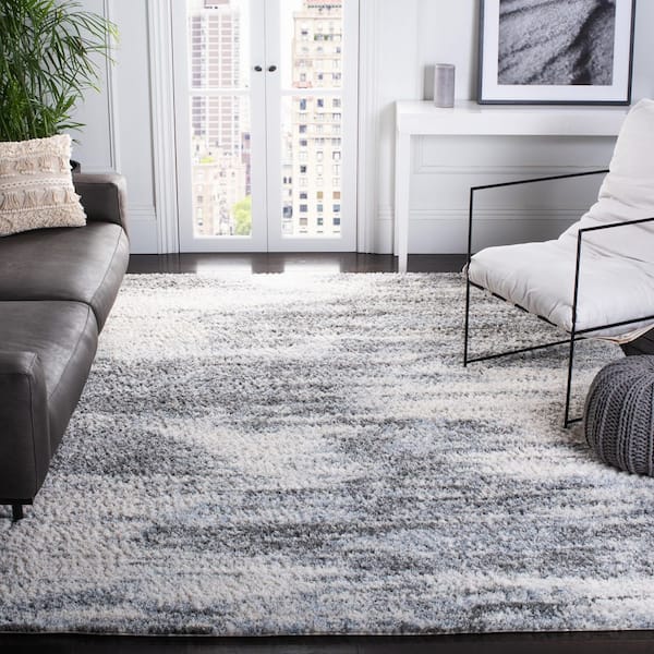 Berber Shag 8 ft. x 8 ft. Ivory/Gray Abstract Distressed Square Area Rug