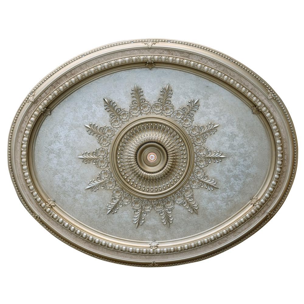 Champagne Silver Large Oval Ceiling Medallion 79 Inches