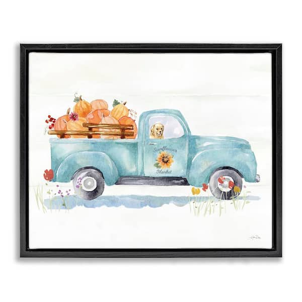 Stupell Industries Sunflower Market Pumpkin Truck by Katrina Pete Black Floater Frame Graphic Travel Art Print 21 in. x 17 in.