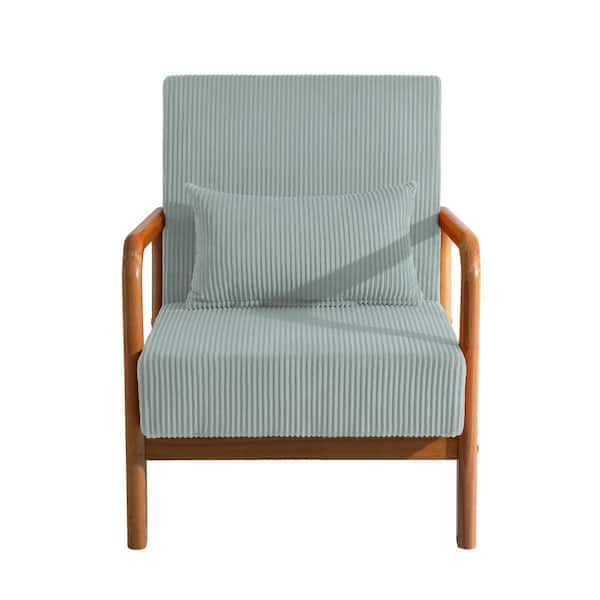 Light Blue Corduroy Fabric Upholstered Accent Arm Chair with Dark Rubber Wood Frame (Set of 1)