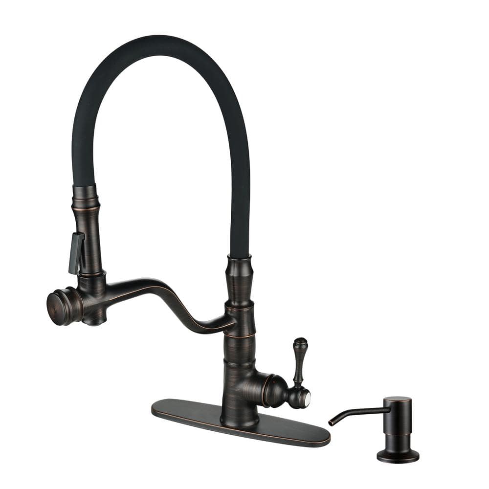 Single Handle Brass High Arc Pull Down Sprayer Kitchen Faucet with Deckplate and Soap Dispenser in Oil Rubbed Bronze price history on PriceWatchPro