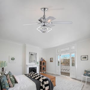 Light Pro 52 in. Indoor Chrome Dual Wood 5-Blade Crystal Ceiling Fan with Remote Control (No Bulbs Included)