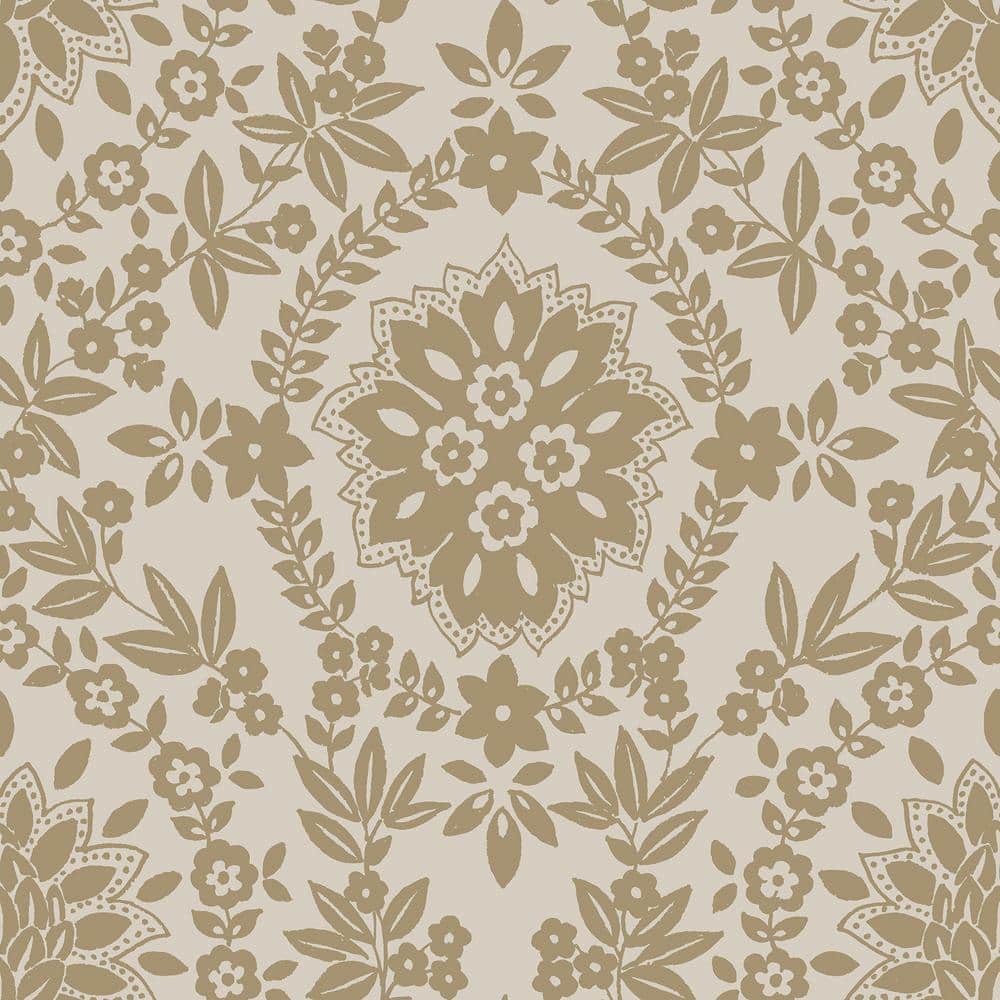 RoomMates Grey Taupe and Gold Boho Baroque Damask Peel and