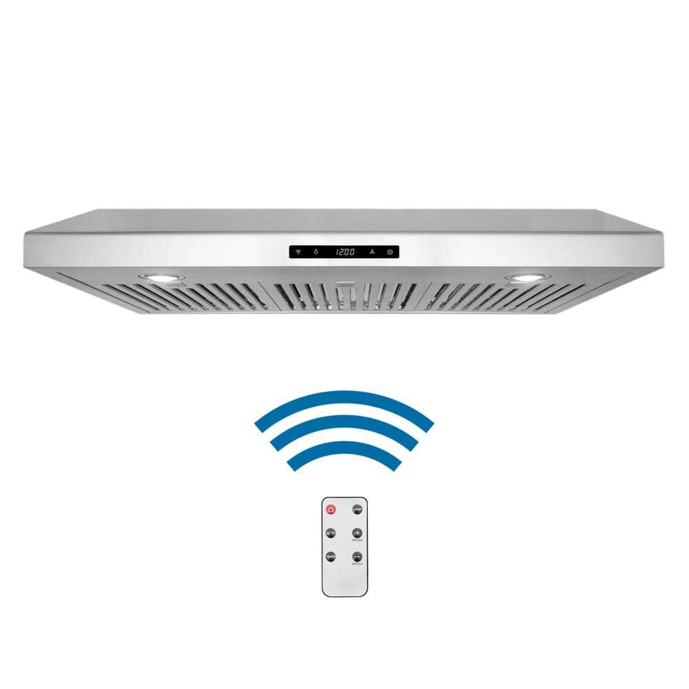 Cosmo 36 in. 500 CFM Ducted Under Cabinet Range Hood with Digital Touch Display and LED Lights in Stainless Steel, Silver