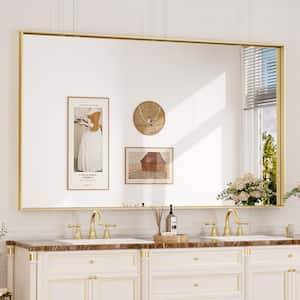 60 in. W x 36 in. H Rectangular Framed Aluminum Square Corner Wall Mount Bathroom Vanity Mirror in Brushed Brass