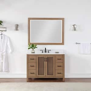Ivy 48 in. W x 36 in. H Rectangular Wood Framed Wall Bathroom Vanity Mirror in Brown Pine