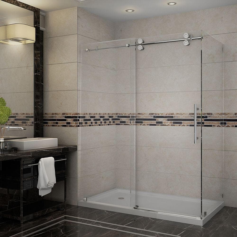 Aston Langham 60 in. x 35 in. x 77-1/2 in. Completely Frameless Shower Enclosure in Chrome with Left Base -  SEN979TRCH6010L