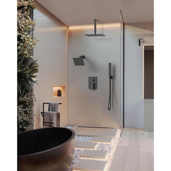 10 and 6 in. Dual Square Shower Heads Double Handle 3-Spray Tub and Shower Faucet 2.5 GPM in. Matte Black Valve Included