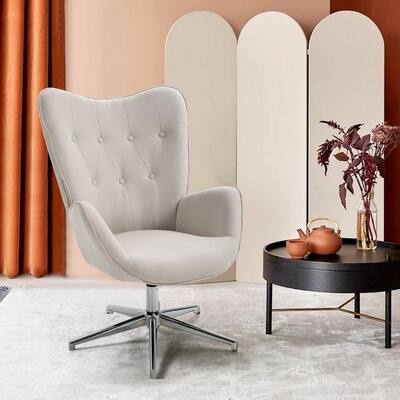 Ivory Fabric Upholstery Leisure Chair Office Chair Gaming Chair with Armrest and Chrome Metal Base