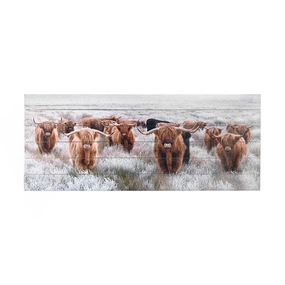 Highland Herd Planked Wood Farmhouse Art Print 19 in. x 45 in.