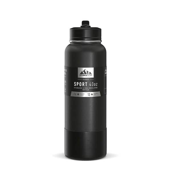 HYDRAPEAK Sport Boot 40 oz. Black Triple Insulated Stainless Steel Water Bottle with Straw Lid and Protective Boot