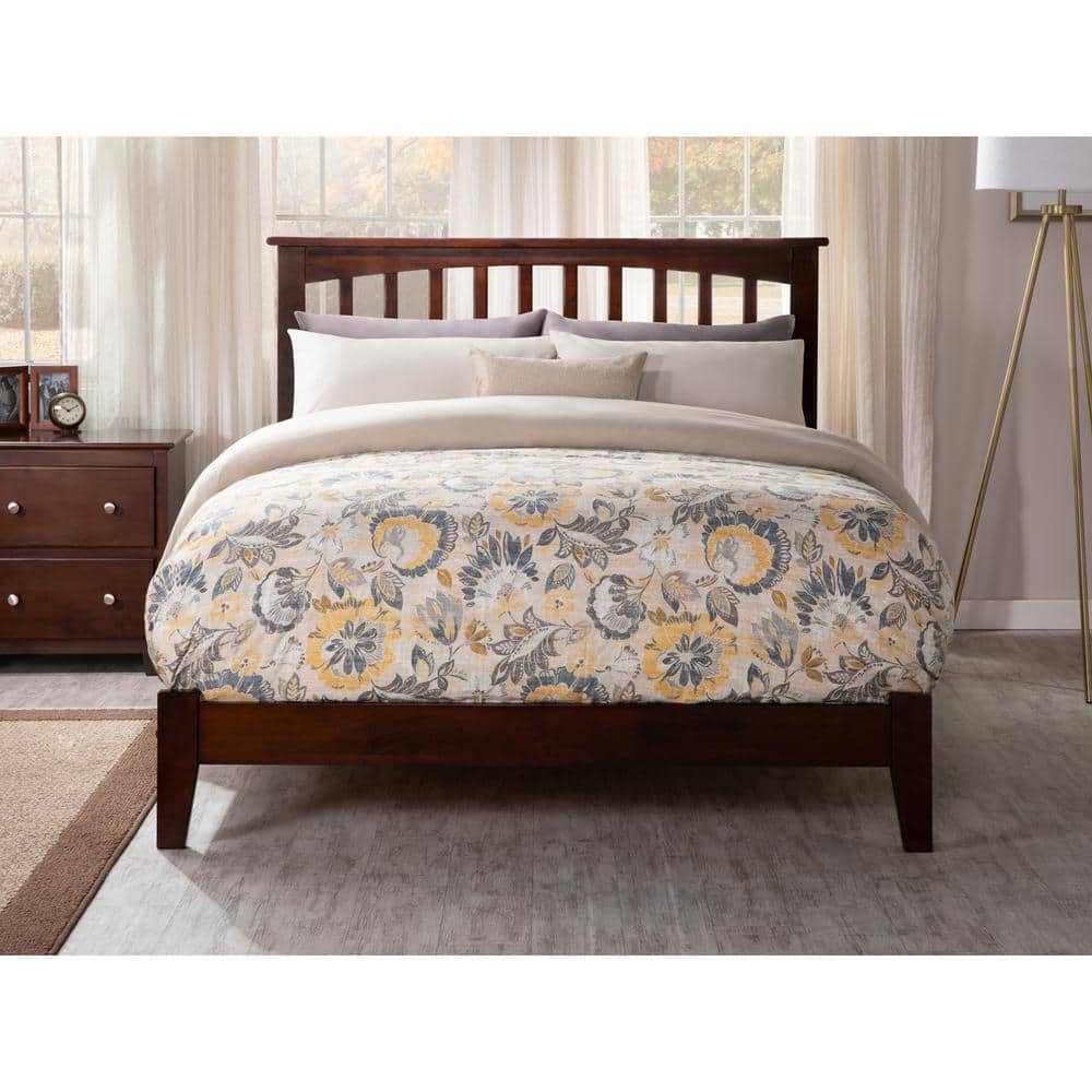 Walnut Queen Mission Wood Platform Bed with Headboard