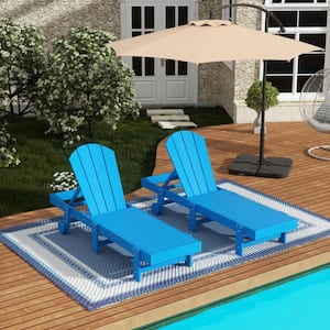 Laguna 2-Piece Fade Resistant HDPE Plastic Adjustable Outdoor Adirondack Chaise Loungers with Wheels in Pacific Blue