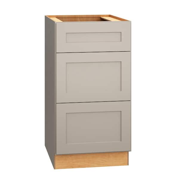 QuickShip Cottage 18 in. W x 24 in. D x 34.5 in. H Assembled Plywood Shaker 3-Drawer Base Kitchen Cabinet in Sterling