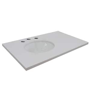 37 in. W x 22 in. D 2 in. H White Quartz Vanity Top with Left Side Oval Sink