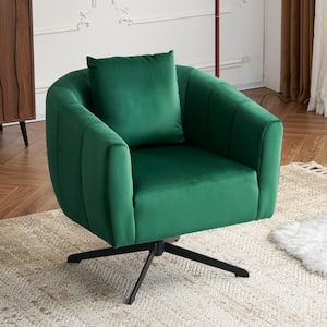 Green Velvet Swivel Accent Chair with Pillow