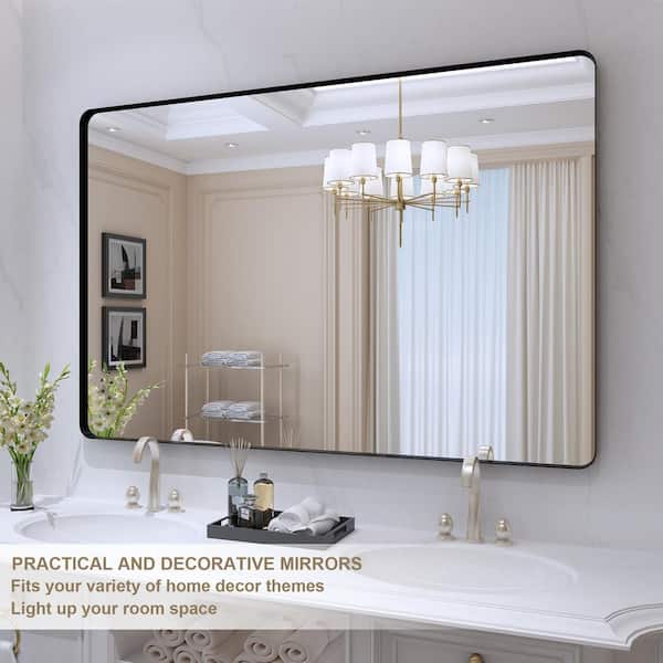Rectangular Ceiling Mounted Mirror with Black Metal Frame, Vanity Mirror for Wall Clear and Practical, Decorative Simple Mirror for Entry Bedroom