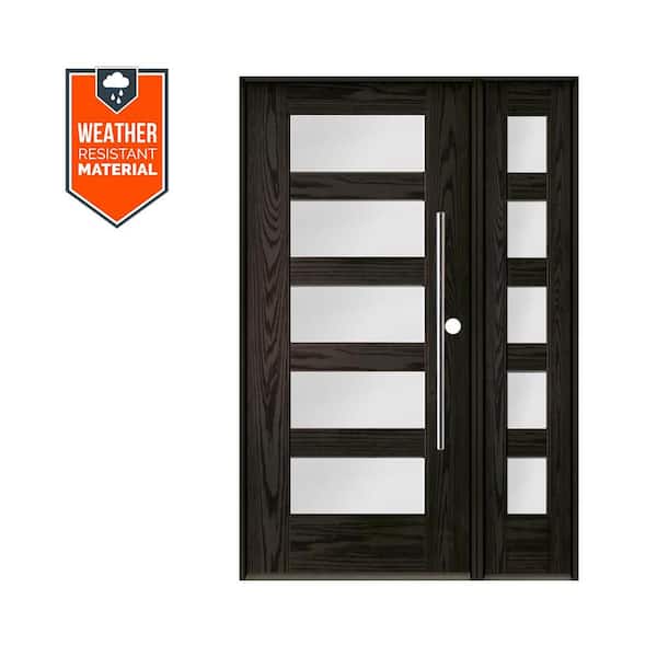Faux Pivot 36 in. x 79 in. 5 Lite Left-Hand/Inswing Frosted Glass Baby Grand Stain Fiberglass Prehung Front Door/RSL