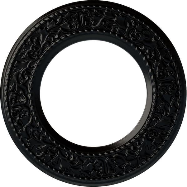 Ekena Millwork 3/4" x 13-3/8" x 13-3/8" Polyurethane Jet Blackthorn Ceiling Medallion, Hand-Painted Jet Black
