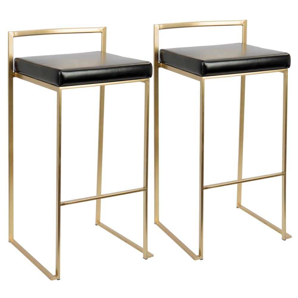 Fuji 34'' Gold Frame with Black Leather Seat Contemporary Bar Stool - Set of 2