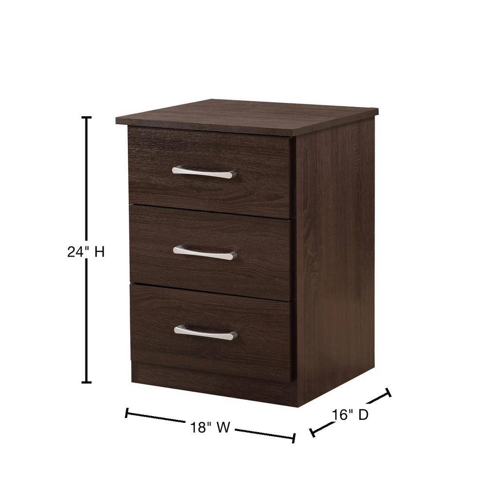 Boston 3-Drawer Wenge Compact Nightstand
