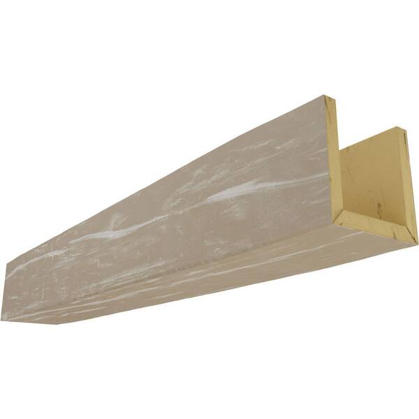 Ekena Millwork 4 in. x 8 in. x 16 ft. 3-Sided (U-Beam) Riverwood White Washed Faux Wood Ceiling Beam