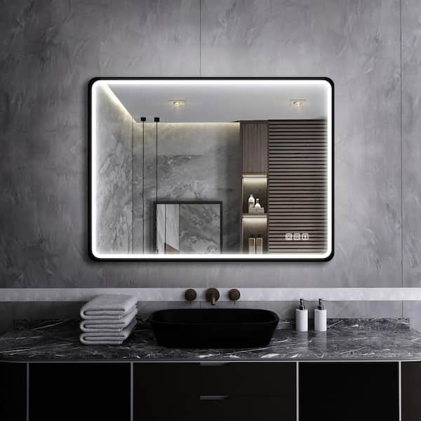 DESwan 23.6 in. W x 31.5 in. H Rectangular Framed LED Light Wall Mount Bathroom Vanity Mirror