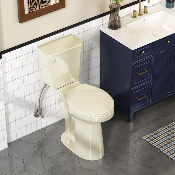 21in 2-piece Raised & Elongated Toilet 1.28 GPF Single Flush Tall Toilet for Seniors, with Soft Closing Cover in Biscuit