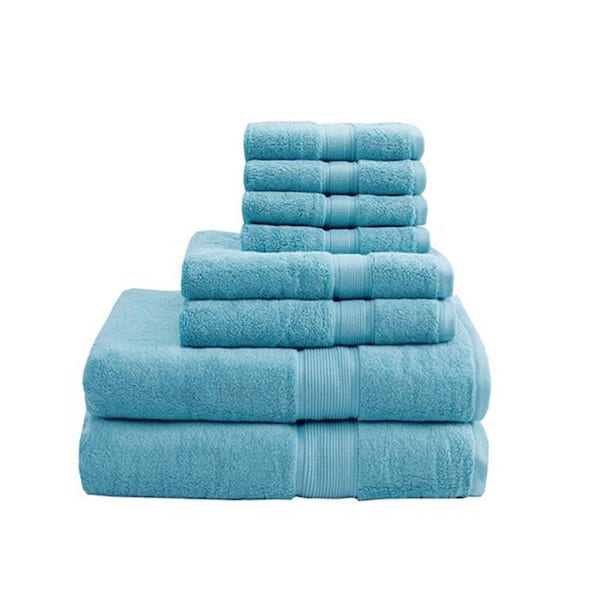MADISON PARK Signature 800GSM 8-Piece Aqua Ultra-Soft 100% Cotton Absorbent Bath Towel Set