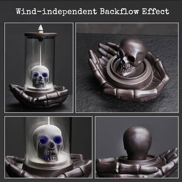 Afoxsos LED Ceramic Skull Incense Burner with Backflow Waterfall
