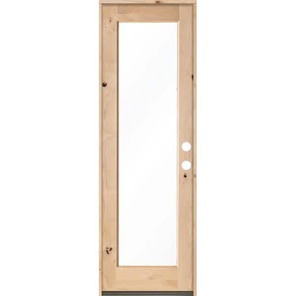 Krosswood Doors 30 in. x 96 in. Rustic Alder Full-Lite Clear Low-E Glass Unfinished Wood Left-Hand Inswing Exterior Prehung Front Door