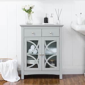32 in. Wooden Gray Floor Storage Cabinet with Double Drawers and Doors