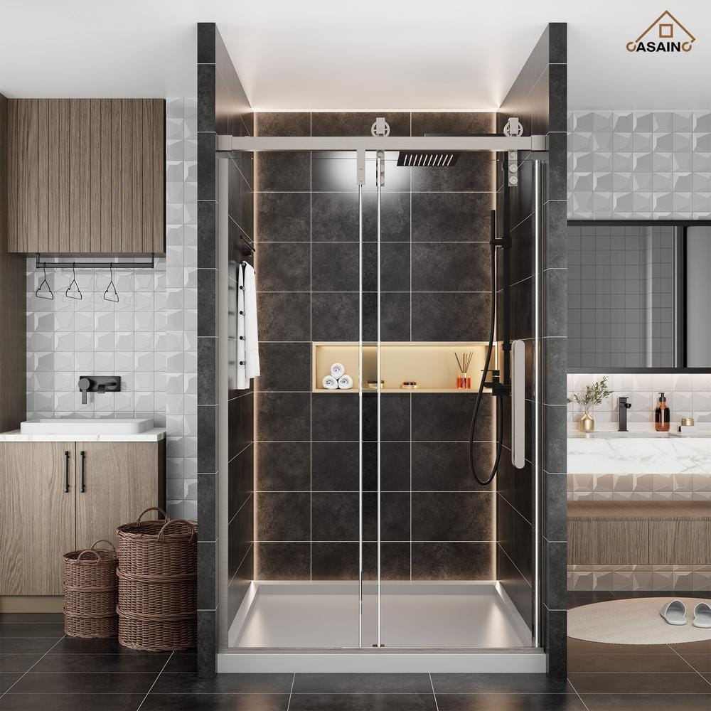 48'' Frameless Brushed Nickel Sliding Shower Door with Clear Glass