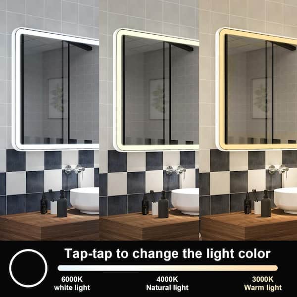 WELLFOR BG LED Bathroom Mirror 32-in x 32-in LED Lighted Gold Round Fog Free Framed Bathroom Vanity Mirror | DH-MC04-2836SF1