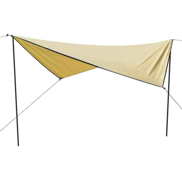 ITOPFOX 11.8 ft. x 9.5 ft Waterproof Camping Tarps, Portable Tent Tarp with Poles UV Protection,210T Polyester for Camping Beige