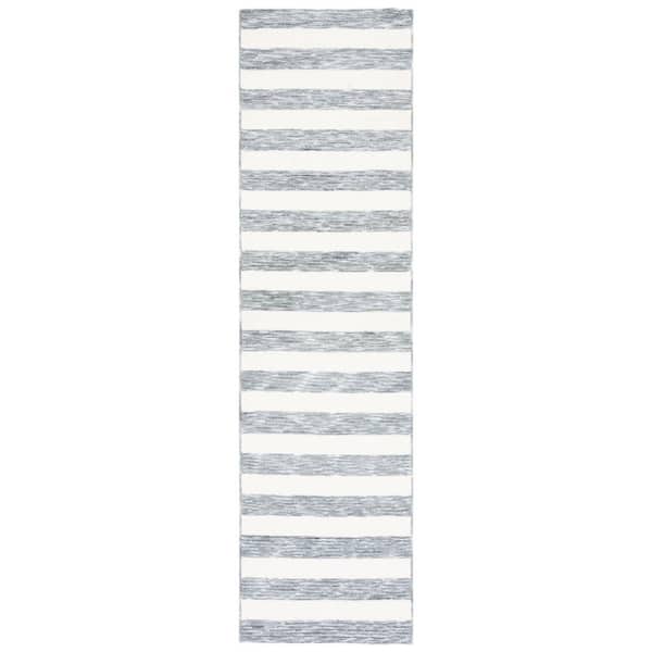SAFAVIEH Easy Care Grey/Ivory 2 ft. x 6 ft. Machine Washable Striped Abstract Runner Rug